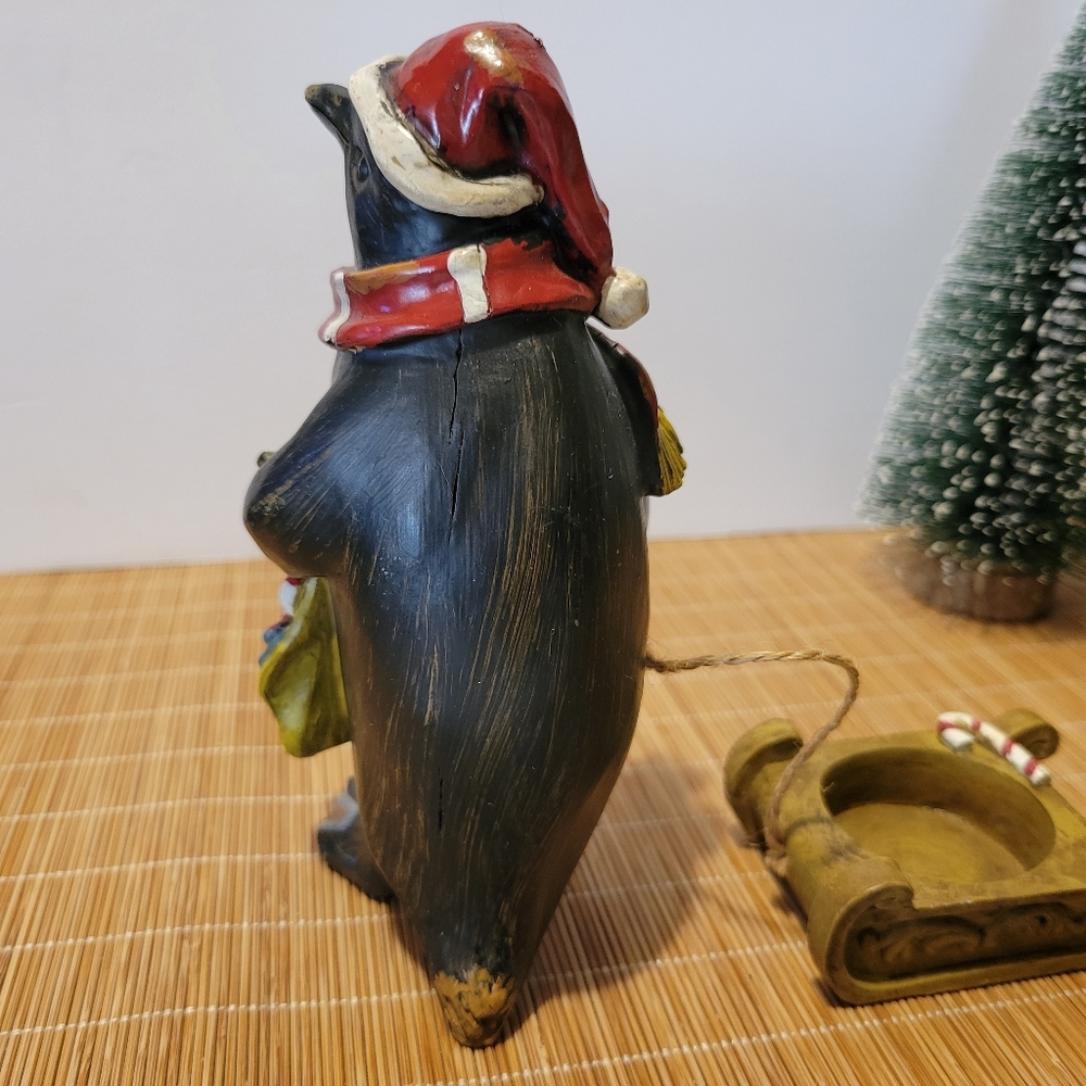 Christmas Penguin Wood Look Resin Figurine Electric Votive Holder 2008 - Picture 6 of 6
